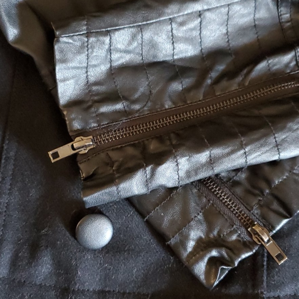 G by GUESS Pea Jacket with Leather Sleeves